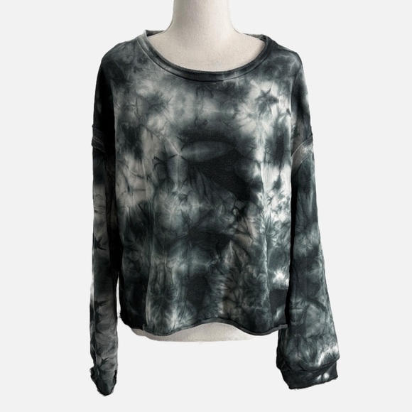 POL Carmen French Terry Raw Hem Crop Sweatshirt in Tie Dye - NEW - Size Large - Picture 1 of 7